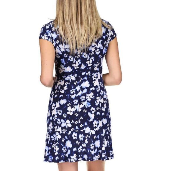 NEW Michael Michael Kors Ikat Poppy Flounce Navy Dress Short Sleeve Womens Sz S - Picture 2 of 10